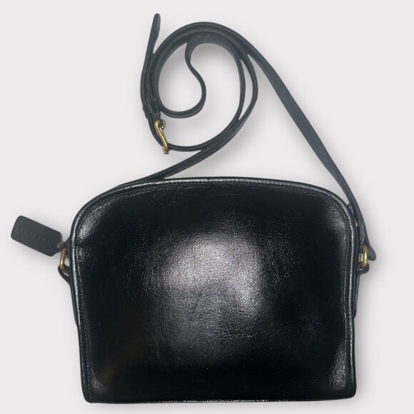 VTG Coach Metropolis Zip Bag 9087 Black Leather Brass 90s Costa Rica Hang Tag - Picture 4 of 10